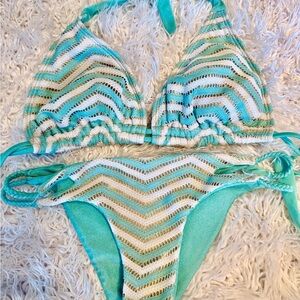 Luli Fama Gold and Blue One Piece with Chevron Design